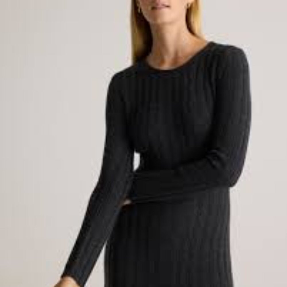 NWT Quince Mongolian Cashmere Wide-Rib Midi Dress - Small - Black - Picture 2 of 5
